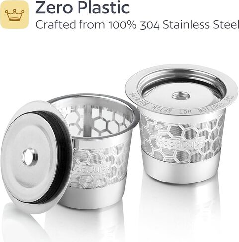 2 أكواب K القابلة لإعادة الاستخدام من الفولاذ المقاوم للصدأ لصانعي القهوة Keurig-متوافقة مع K-Express و K-Elite و K-Classic و K-Mini و K-Mini Plus و K-Select و K-Cafe و K-toed Brewers in Kuwait