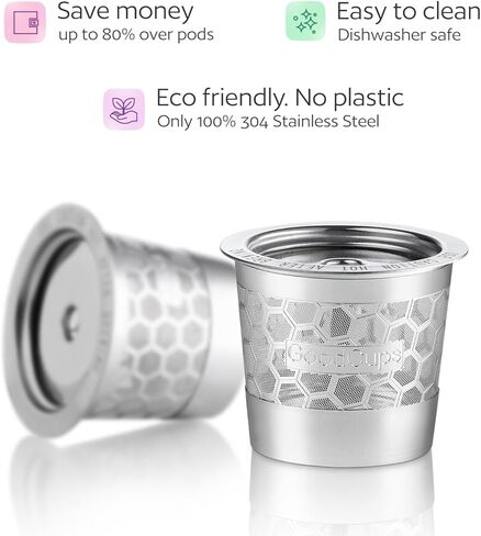 2 أكواب K القابلة لإعادة الاستخدام من الفولاذ المقاوم للصدأ لصانعي القهوة Keurig-متوافقة مع K-Express و K-Elite و K-Classic و K-Mini و K-Mini Plus و K-Select و K-Cafe و K-toed Brewers in Kuwait