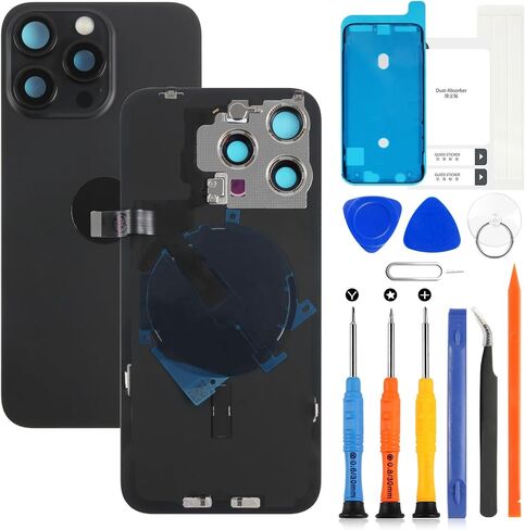 AgCut for iPhone 15 Pro Max Provess Glass Plass for iPhone 15 Pro Max الخلفية الخلفية مع كابل فليكس الشحن اللاسلكي+مصباح يدوي+ميكروفون+إطار الكاميرا جميع الأجزاء (التيتانيوم الأسود) in Saudi Arabia