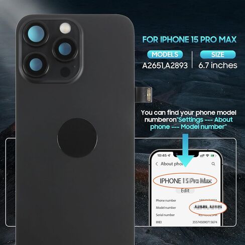 AgCut for iPhone 15 Pro Max Provess Glass Plass for iPhone 15 Pro Max الخلفية الخلفية مع كابل فليكس الشحن اللاسلكي+مصباح يدوي+ميكروفون+إطار الكاميرا جميع الأجزاء (التيتانيوم الأسود) in Saudi Arabia