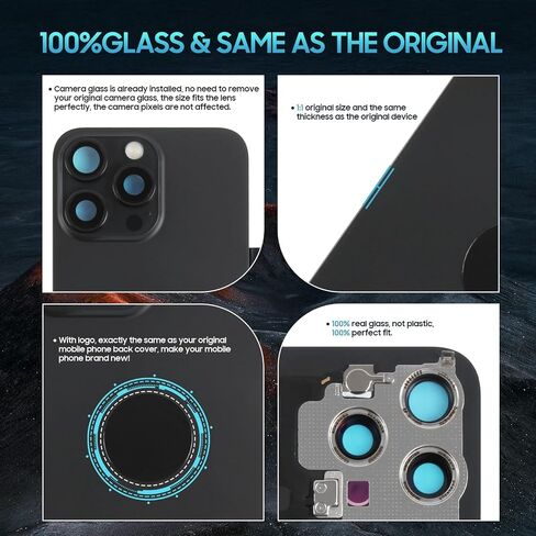 AgCut for iPhone 15 Pro Max Provess Glass Plass for iPhone 15 Pro Max الخلفية الخلفية مع كابل فليكس الشحن اللاسلكي+مصباح يدوي+ميكروفون+إطار الكاميرا جميع الأجزاء (التيتانيوم الأسود) in Saudi Arabia