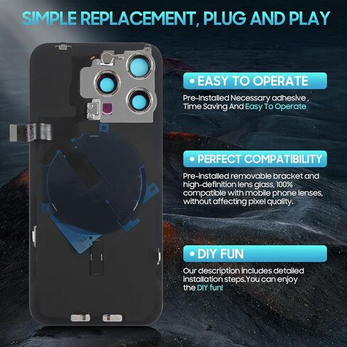 AgCut for iPhone 15 Pro Max Provess Glass Plass for iPhone 15 Pro Max الخلفية الخلفية مع كابل فليكس الشحن اللاسلكي+مصباح يدوي+ميكروفون+إطار الكاميرا جميع الأجزاء (التيتانيوم الأسود) in Saudi Arabia