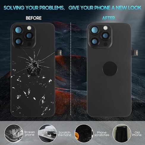 AgCut for iPhone 15 Pro Max Provess Glass Plass for iPhone 15 Pro Max الخلفية الخلفية مع كابل فليكس الشحن اللاسلكي+مصباح يدوي+ميكروفون+إطار الكاميرا جميع الأجزاء (التيتانيوم الأسود) in Saudi Arabia