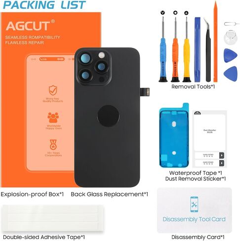 AgCut for iPhone 15 Pro Max Provess Glass Plass for iPhone 15 Pro Max الخلفية الخلفية مع كابل فليكس الشحن اللاسلكي+مصباح يدوي+ميكروفون+إطار الكاميرا جميع الأجزاء (التيتانيوم الأسود) in Saudi Arabia