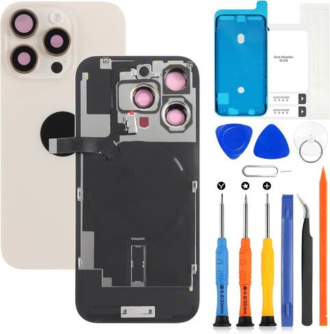 AgCut for iPhone 16 Pro Back Glass Plass for iPhone 16 Pro الخلفية الخلفية مع كابل فليكس الشحن اللاسلكي+مصباح يدوي+ميكروفون+إطار الكاميرا جميع الأجزاء (التيتانيوم الأسود) in Saudi Arabia