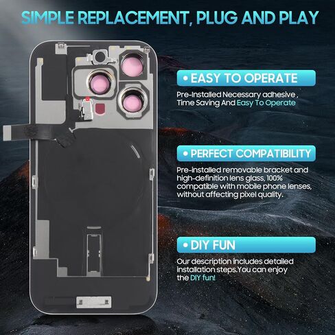 AgCut for iPhone 16 Pro Back Glass Plass for iPhone 16 Pro الخلفية الخلفية مع كابل فليكس الشحن اللاسلكي+مصباح يدوي+ميكروفون+إطار الكاميرا جميع الأجزاء (التيتانيوم الأسود) in Saudi Arabia