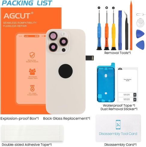 AgCut for iPhone 16 Pro Back Glass Plass for iPhone 16 Pro الخلفية الخلفية مع كابل فليكس الشحن اللاسلكي+مصباح يدوي+ميكروفون+إطار الكاميرا جميع الأجزاء (التيتانيوم الأسود) in Saudi Arabia