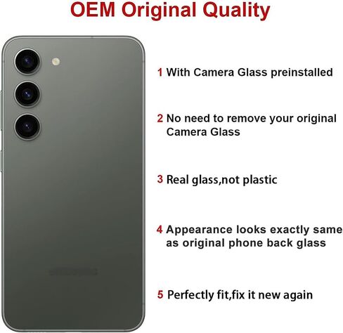 S23 Plus Back Glass Compatible Samsung Galaxy S23+ Plus Back Cover Glass Housing Door with Camera Lens & Pre-Installed Tape + Tools (Phantom Black) in Saudi Arabia
