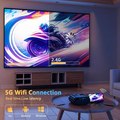 5G WiFi Bluetooth Projector, Outdoor Movie Projector [Projector Screen and Tripod Included], Full HD 1080P Video Projector for Home Theater, Compatible with Phone, HDMI, USB, Laptop, TV Stick in Saudi Arabia