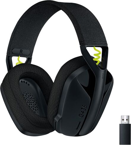 Logitech G435 Lightspeed و Bluetooth Wireless Geadset - سماعات رأس خفيفة الوزن الزائد ، ميكروفونات مدمجة ، بطارية 18 ساعة ، متوافقة مع Dolby Atmos ، PC ، PS4 ، PS5 ، Mobile - Black (متجدد) in Saudi Arabia