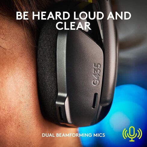 Logitech G435 Lightspeed و Bluetooth Wireless Geadset - سماعات رأس خفيفة الوزن الزائد ، ميكروفونات مدمجة ، بطارية 18 ساعة ، متوافقة مع Dolby Atmos ، PC ، PS4 ، PS5 ، Mobile - Black (متجدد) in Saudi Arabia