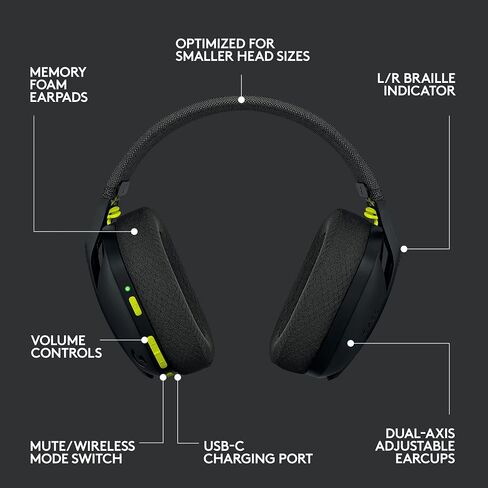 Logitech G435 Lightspeed و Bluetooth Wireless Geadset - سماعات رأس خفيفة الوزن الزائد ، ميكروفونات مدمجة ، بطارية 18 ساعة ، متوافقة مع Dolby Atmos ، PC ، PS4 ، PS5 ، Mobile - Black (متجدد) in Saudi Arabia