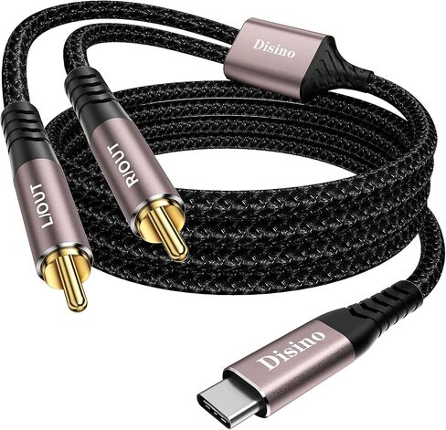 Disino USB C to RCA Audio Cable, Type C to Dual RCA/Phono Jack Stereo Y Splitter Cord Adapter for Smartphone, Tablet, Laptop Link Amplifier, Mixing Console Mixer, Speaker - 6.6Feet in Kuwait