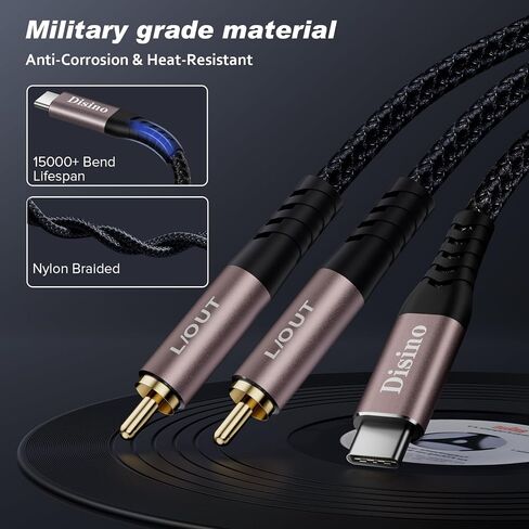 Disino USB C to RCA Audio Cable, Type C to Dual RCA/Phono Jack Stereo Y Splitter Cord Adapter for Smartphone, Tablet, Laptop Link Amplifier, Mixing Console Mixer, Speaker - 6.6Feet in Kuwait