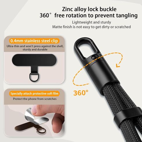 Phone Lanyard 2 Pcs - 1 Phone Wrist Strap, 1 Adjustable Crossbody Cell Phone Lanyard, 2 Metal Pads and 360° Rotating Metal Clips - Skin-Friendly, Universal for Most Phones (Black) in Saudi Arabia