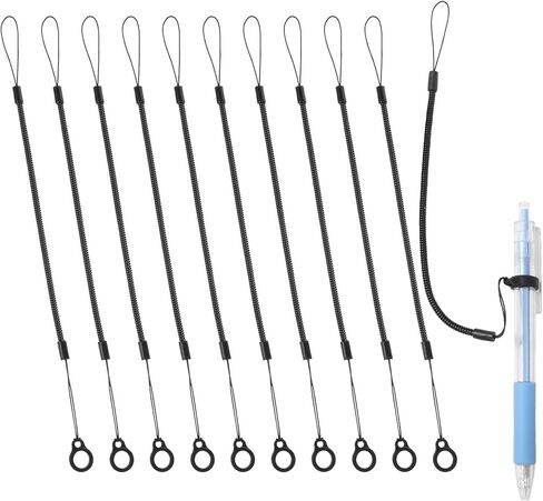10 PCS PEN LANYARD ، مقود القلم مع حلقة السيليكون ، حبل حبل السيليكون ، حبل القلم القابل للتراجع لربط القلم الرسم إلى الشاشة التي تعمل باللمس ، مضاد قابلة للسحب (أسود) in Kuwait