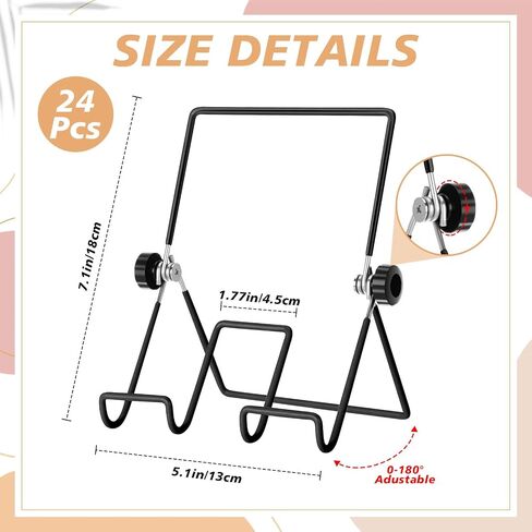 Kenning 24 Pieces Adjustable Easel Stand 5.5" x 7.1" Wire Display Stand Plate Holder Foldable Picture Frame Stand, Wire Display Stand for Photo Plate Book Cookbook Tabletop Art, Black in Kuwait