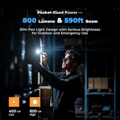 Rechargeable Pen Light Flashlight, 800LM Zoomable Pocket Flashlights with Clip Dual Modes LED Pen Flashlight Battery Powered Waterproof Bright Flashlights for Outdoor Home Emergencies (1, Black) in Kuwait
