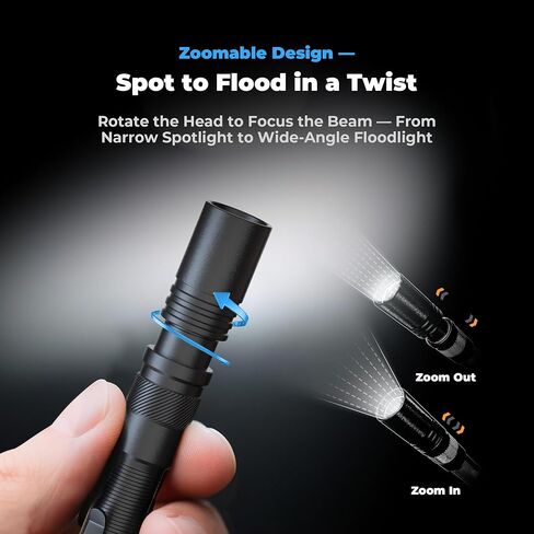 Rechargeable Pen Light Flashlight, 800LM Zoomable Pocket Flashlights with Clip Dual Modes LED Pen Flashlight Battery Powered Waterproof Bright Flashlights for Outdoor Home Emergencies (1, Black) in Kuwait