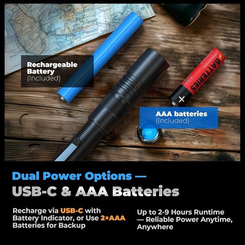 Rechargeable Pen Light Flashlight, 800LM Zoomable Pocket Flashlights with Clip Dual Modes LED Pen Flashlight Battery Powered Waterproof Bright Flashlights for Outdoor Home Emergencies (1, Black) in Kuwait