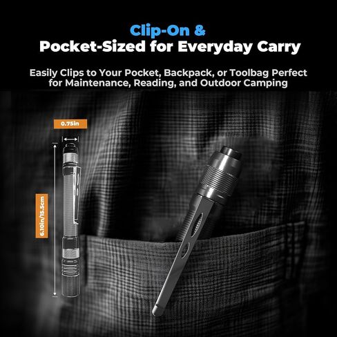 Rechargeable Pen Light Flashlight, 800LM Zoomable Pocket Flashlights with Clip Dual Modes LED Pen Flashlight Battery Powered Waterproof Bright Flashlights for Outdoor Home Emergencies (1, Black) in Kuwait