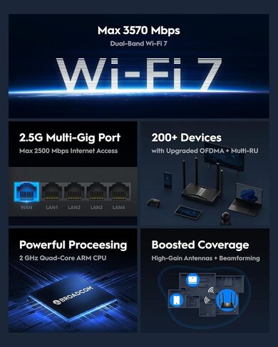 CUDY BE3600 Dual-Band Wi-Fi 7 ، وسرعات سريعة البرق ، وربط 2.5 جرام متعدد الأجزاء ، وتغطية بعيدة المدى ، وسلسة ومستقرة ، WR3600H (متجدد) in Saudi Arabia