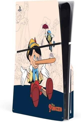Skinit Decal Gaming Skin Compatible with PS5 Slim Disk Console - Officially Licensed Disney Pinocchio and Jiminy Cricket Design in Saudi Arabia