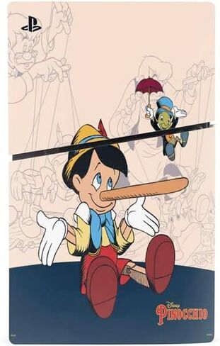 Skinit Decal Gaming Skin Compatible with PS5 Slim Disk Console - Officially Licensed Disney Pinocchio and Jiminy Cricket Design in Saudi Arabia
