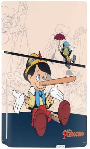 Skinit Decal Gaming Skin Compatible with PS5 Slim Disk Console - Officially Licensed Disney Pinocchio and Jiminy Cricket Design in Saudi Arabia