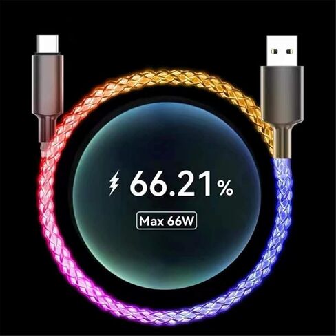 USB Type C Cable, 3.3ft LED RGB Light Gradual USB A to Type C Charger Cord 66W Fast Charging USB C Cable for Galaxy S21 S20 Plus S10E S9 S8 A51 A11 Note 10 9 8 USB C Charger (RGB) in Saudi Arabia