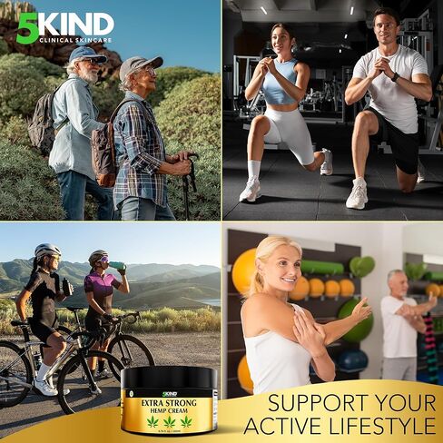 كريم القنب 5Kind بقوة قصوى 3.4 أونصة سائلة - كريم تخفيف مهدئ غني بزيت القنب - كريم تدليك القنب لأسفل الظهر والمفاصل والرقبة والركبتين والكتفين والعضلات - لوشن القنب للنساء والرجال in Kuwait