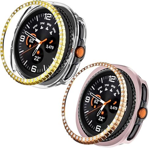 2 Packs for Galaxy Watch 8 Classsic 46mm Case, Bling Frame Protective Case Compatible for Samsung Galaxy Watch 8 Classsic 46mm (2 Packs, Rosegold/Gold) in Kuwait