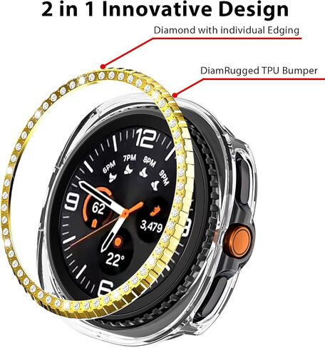 2 Packs for Galaxy Watch 8 Classsic 46mm Case, Bling Frame Protective Case Compatible for Samsung Galaxy Watch 8 Classsic 46mm (2 Packs, Rosegold/Gold) in Kuwait