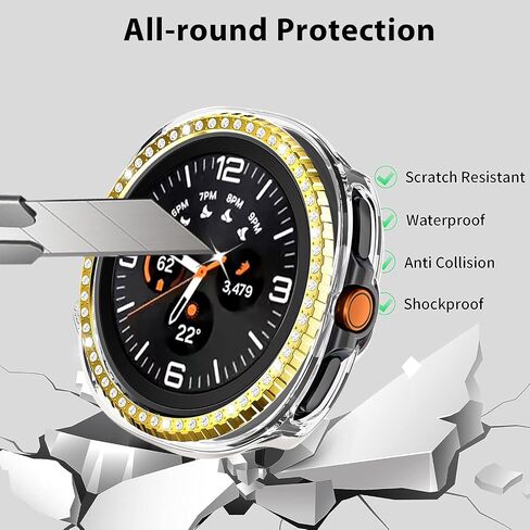2 Packs for Galaxy Watch 8 Classsic 46mm Case, Bling Frame Protective Case Compatible for Samsung Galaxy Watch 8 Classsic 46mm (2 Packs, Rosegold/Gold) in Kuwait