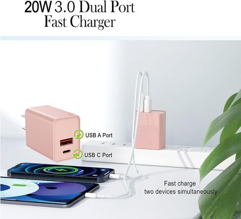 USB C Charger Block ، 20W Dual Port Type C Fast Wall Charging Head ، Power Adapter Cube لـ Apple iPhone 16 ، 15 ، 14 ، 13 ، 12 ، 11 ، x ، 8 ، و Apple Watch9 ، 8 ، 7 ، iPad ، White ، 2 Pack in Saudi Arabia