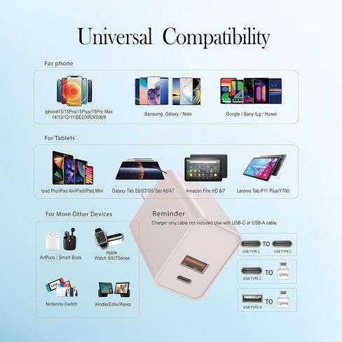 USB C Charger Block ، 20W Dual Port Type C Fast Wall Charging Head ، Power Adapter Cube لـ Apple iPhone 16 ، 15 ، 14 ، 13 ، 12 ، 11 ، x ، 8 ، و Apple Watch9 ، 8 ، 7 ، iPad ، White ، 2 Pack in Saudi Arabia
