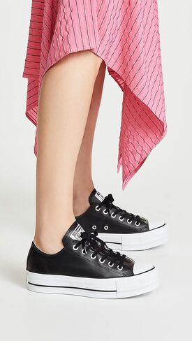 Converse Women's Chuck All Star Lift Clean Ox Sneakers, Black/White, 8 Medium US in Kuwait