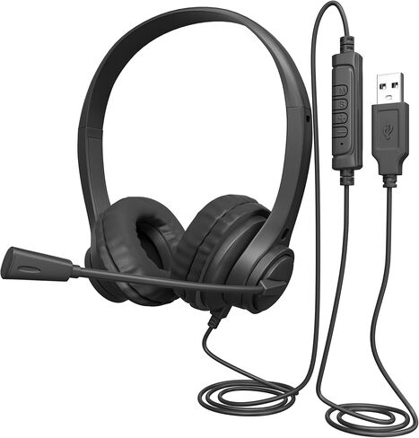 سلكية على سماعة رأس USB-A الأذن مع ميكروفون بوم دوار ، التحكم في مستوى الصوت ، أدوات التحكم في الميكروفون ومكبر الصوت ، عصابة رأس قابلة للتعديل ، وسائد جلدية ، كابل بطول 7 أقدام ، خفيفة الوزن ، للمدرسة ، المكتب ، السفر ، الأسود in Kuwait