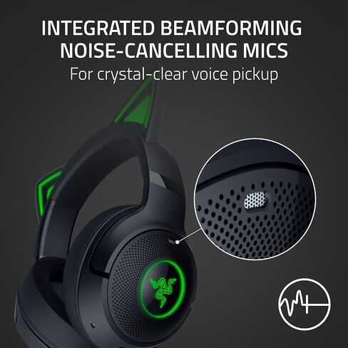 رايزر Kraken Kitty V2 BT Wireless RGB سماعة الرأس: Chroma RGB Kitty Ears & Earcups - Bluetooth 5.2-40 MM برامج تشغيل - ميكروفونات إلغاء الضوضاء - خفيفة الوزن - بطارية 40 ساعة ث/النوع C شحن - أسود (متجدد) in Kuwait