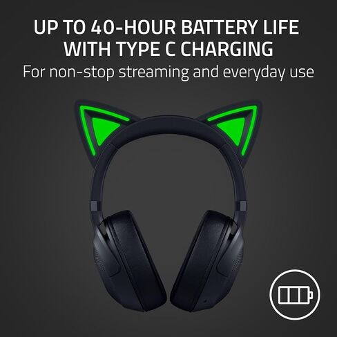 رايزر Kraken Kitty V2 BT Wireless RGB سماعة الرأس: Chroma RGB Kitty Ears & Earcups - Bluetooth 5.2-40 MM برامج تشغيل - ميكروفونات إلغاء الضوضاء - خفيفة الوزن - بطارية 40 ساعة ث/النوع C شحن - أسود (متجدد) in Kuwait