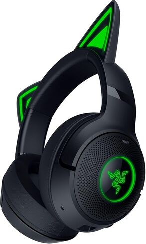 رايزر Kraken Kitty V2 BT Wireless RGB سماعة الرأس: Chroma RGB Kitty Ears & Earcups - Bluetooth 5.2-40 MM برامج تشغيل - ميكروفونات إلغاء الضوضاء - خفيفة الوزن - بطارية 40 ساعة ث/النوع C شحن - أسود (متجدد) in Kuwait