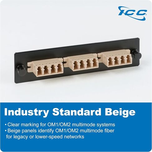 ICC LC-LC Fiber Optic Adapter Panel, LGX Compatible, 12 Fibers, Singlemode, Blue 94V-0 Adapters, Push Fasteners, Black Steel in Saudi Arabia