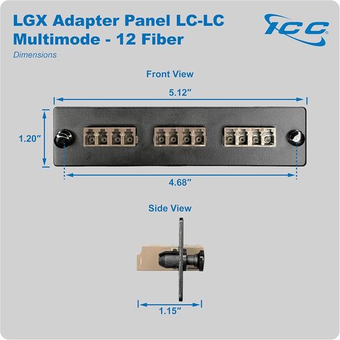 ICC LC-LC Fiber Optic Adapter Panel, LGX Compatible, 12 Fibers, Singlemode, Blue 94V-0 Adapters, Push Fasteners, Black Steel in Saudi Arabia