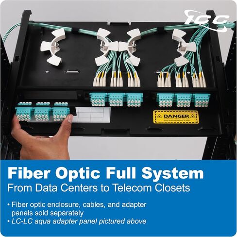 ICC LC-LC Fiber Optic Adapter Panel, LGX Compatible, 12 Fibers, Singlemode, Blue 94V-0 Adapters, Push Fasteners, Black Steel in Saudi Arabia