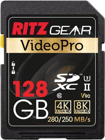 RITZ GEAR 128GB SDXC UHS-II SD CARD ، C10 ، U3 ، V90 ، CARM Full-HD و 8K لـ DSLR ، كاميرات الفيديو ذات الجودة السينمائية in Kuwait