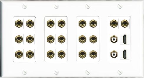Riteav 10.2 Sound Round 10 Seeper 20 Panana Plug Jack Wall Plate W/2 RCA Subwoofer + 2 HDMI Female Connecors - 4 Gang [Black] in Saudi Arabia