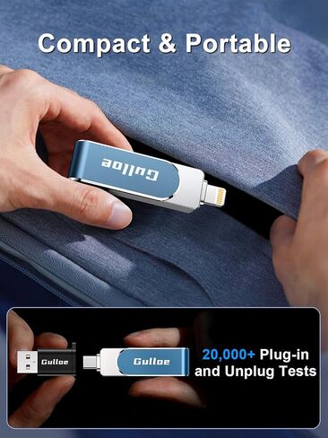 Gulloe 256GB Flash Drive Intended for iPhone, Memory Stick Storage for Photos and Videos Backup, Compatible with iPhone iPad Android PC, Plug and Play, No Application Required (Navy Blue) in Saudi Arabia