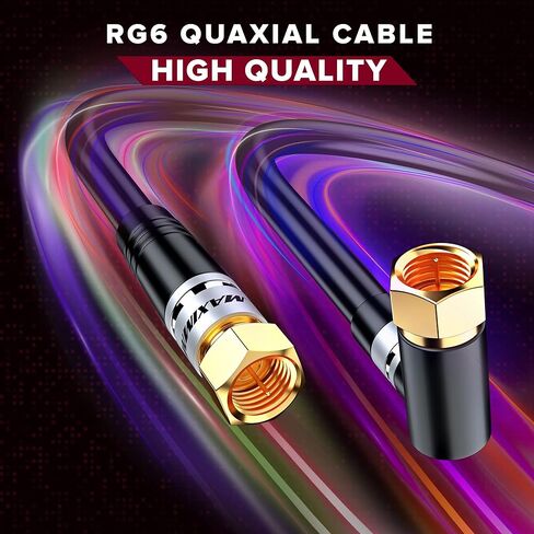 Maximm RG6 COAXIAL Cable with 90-Degree Angled Connector - 20ft Black - Triple Shielded, Non-Oxygen Copper Cable Wire for TV, Internet More - Flexible Coax Cable Cord in Saudi Arabia