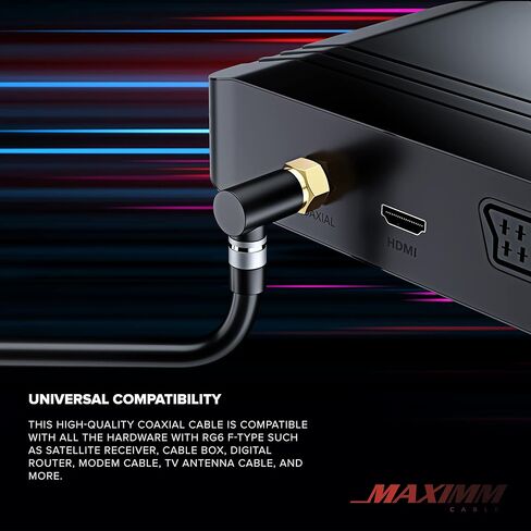 Maximm RG6 COAXIAL Cable with 90-Degree Angled Connector - 20ft Black - Triple Shielded, Non-Oxygen Copper Cable Wire for TV, Internet More - Flexible Coax Cable Cord in Saudi Arabia