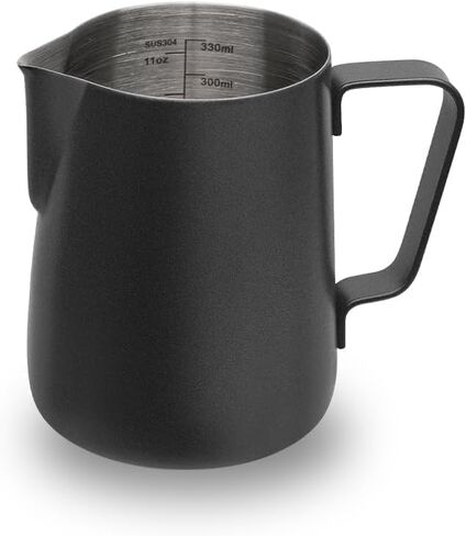 watchget Milk Frothing Pitcher 350ml/600ml/900ml/1500ml (12oz/20oz/32oz/52oz) - Stainless Steel Espresso Steaming Pitcher for Cappuccino, Latte Art, Milk Jug Coffee Frother Cup, Black in Kuwait